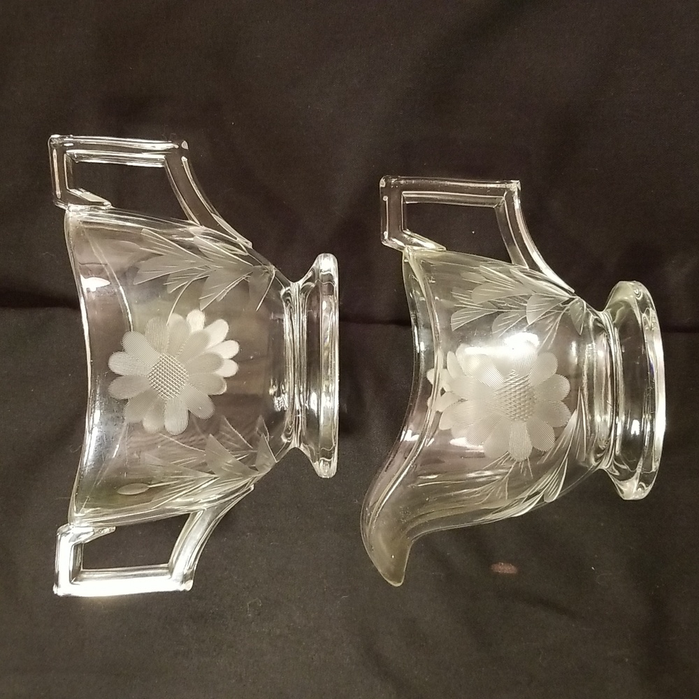 Vintage Heisey Etched glass sugar and cream set